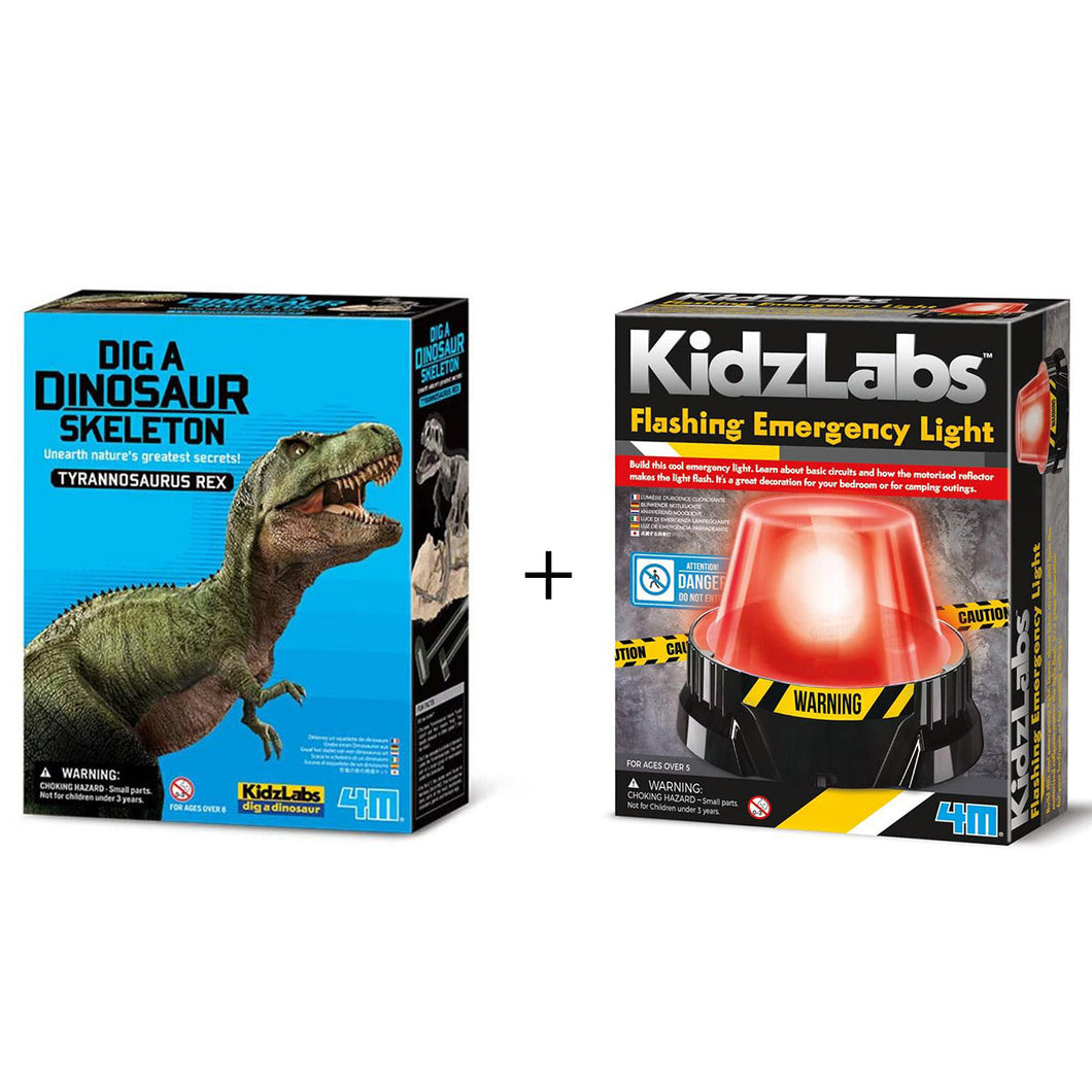 4M Bundle Set Kidzlabs Tyrannosaurus Rex Skeleton & Flashing Emergency Light