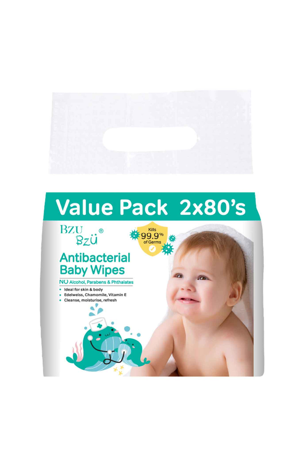 Bzu Bzu Antibacterial Baby Wipes 80s x 2-pack