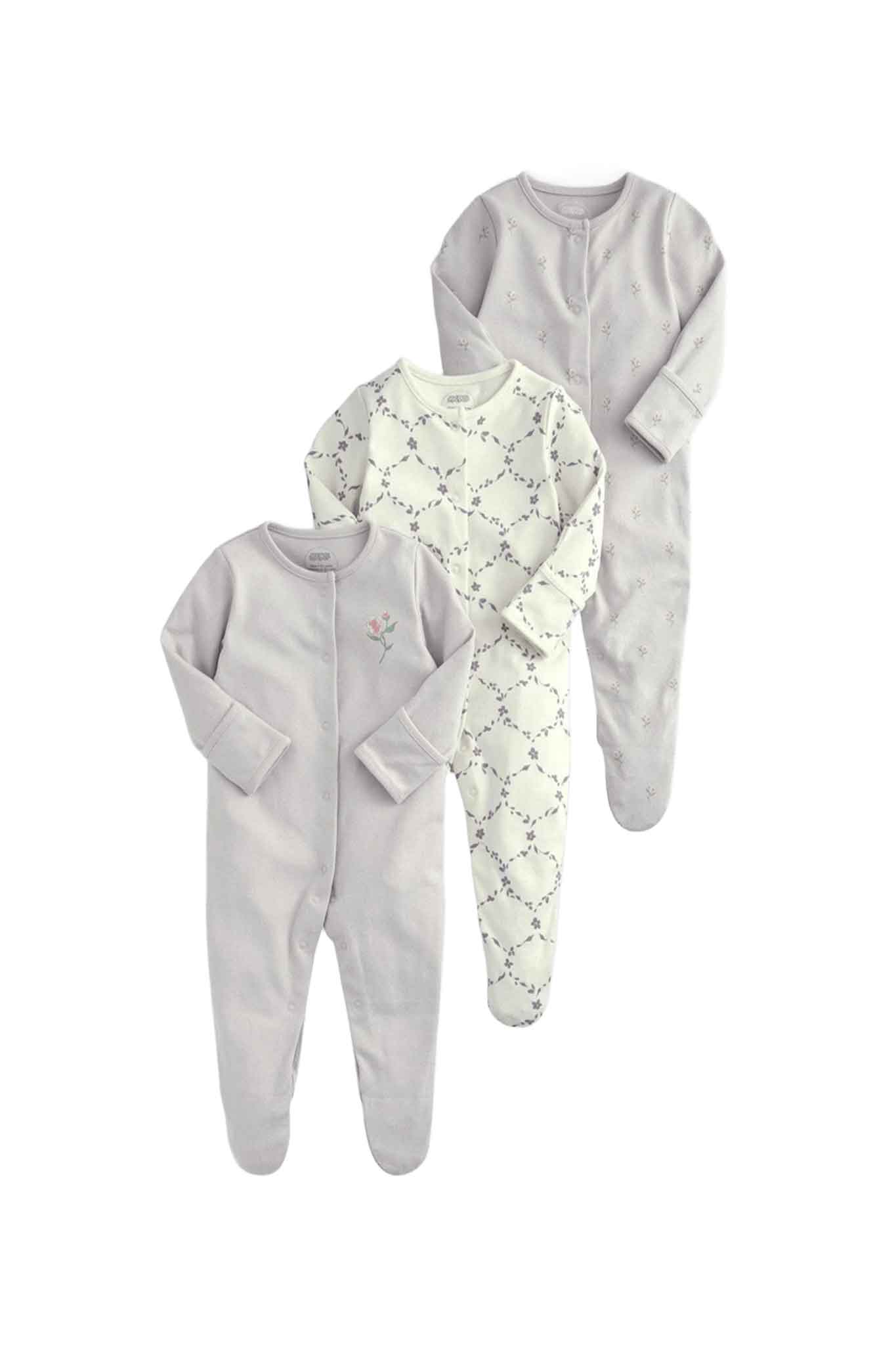 Mamas & Papas 3Pk Trellis Print Sleepsuits