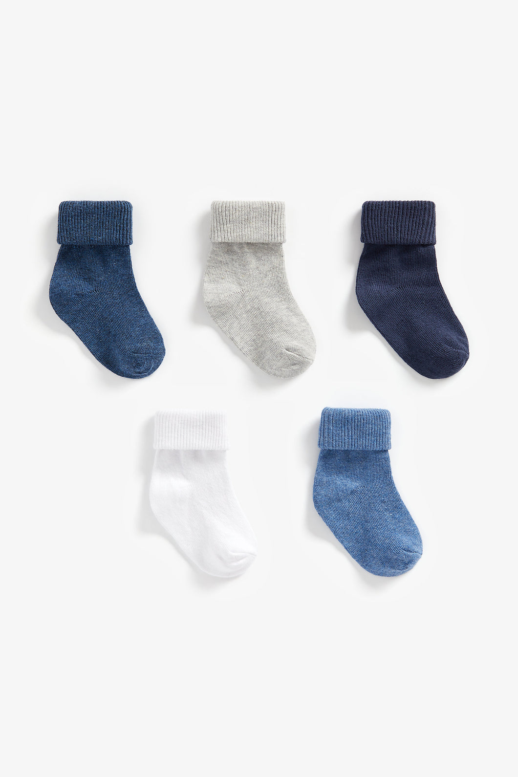 Mothercare Blue/Grey Turn-Over-Top Baby Socks - 5 Pack