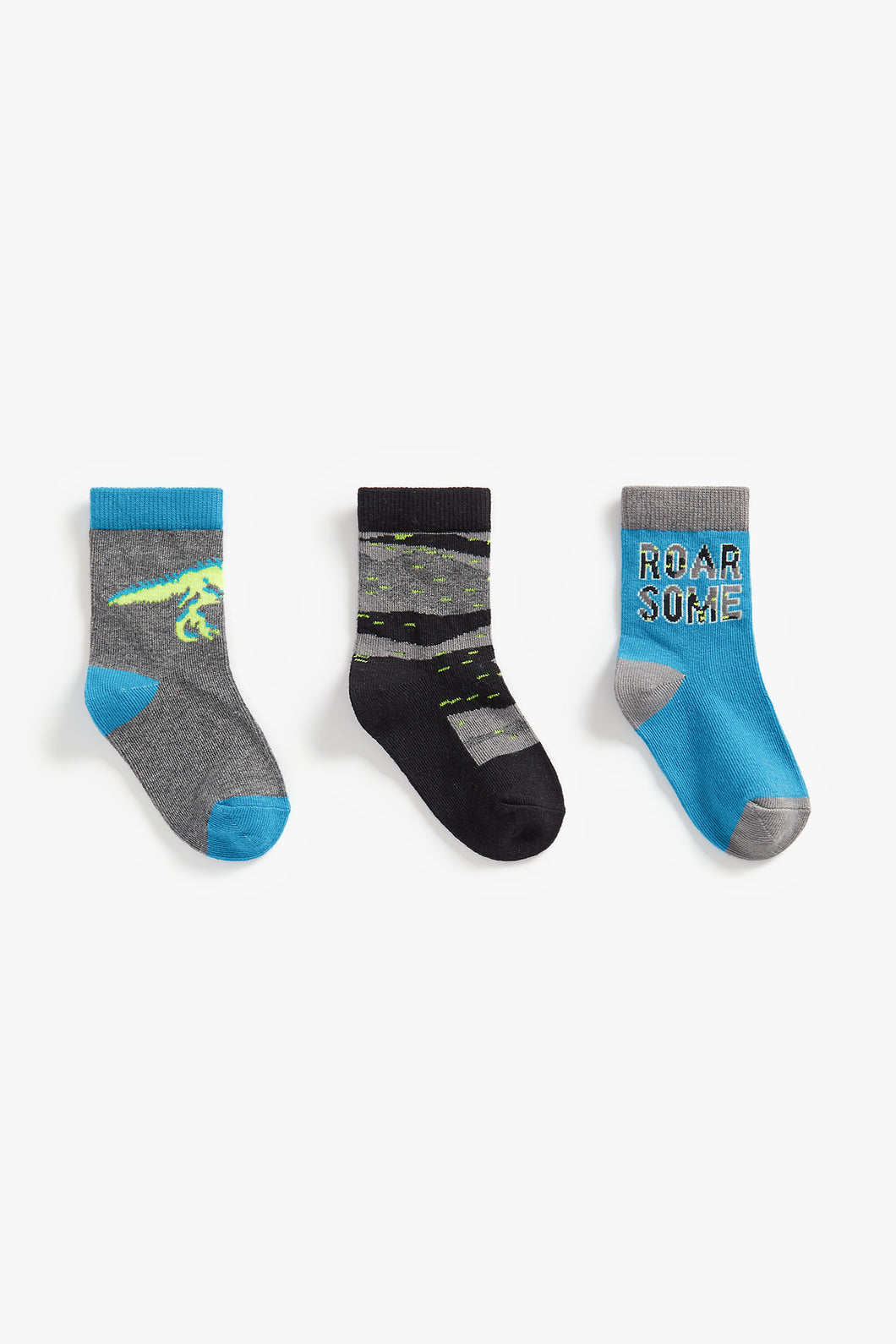 Mothercare Roarsome Glow-In-The-Dark Dino Socks - 3 Pack