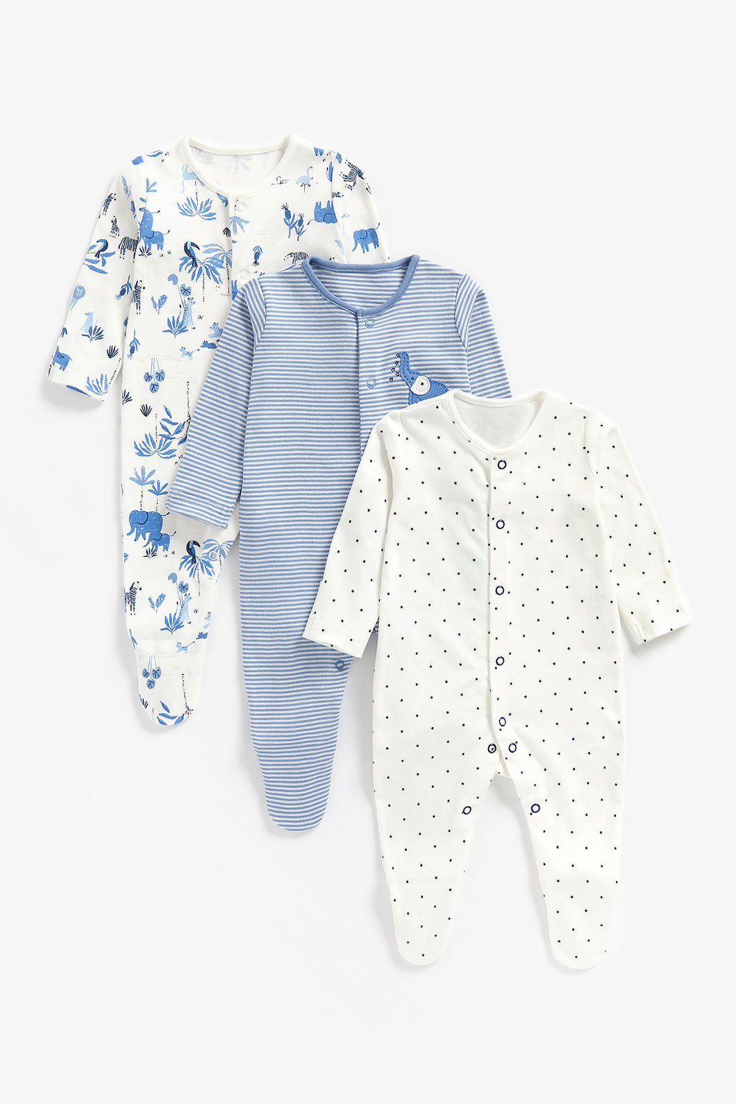 Mothercare Elephant Sleepsuits - 3 Pack