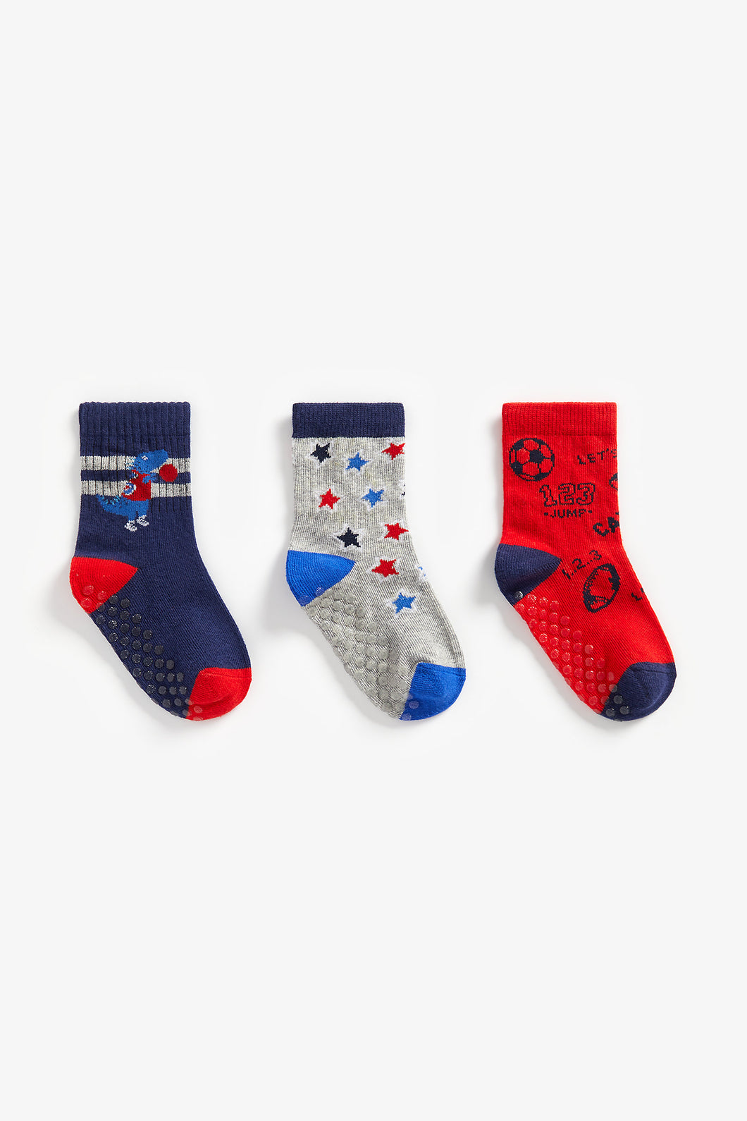 Mothercare Slip-Resist Dino Sport Socks - 3 Pack