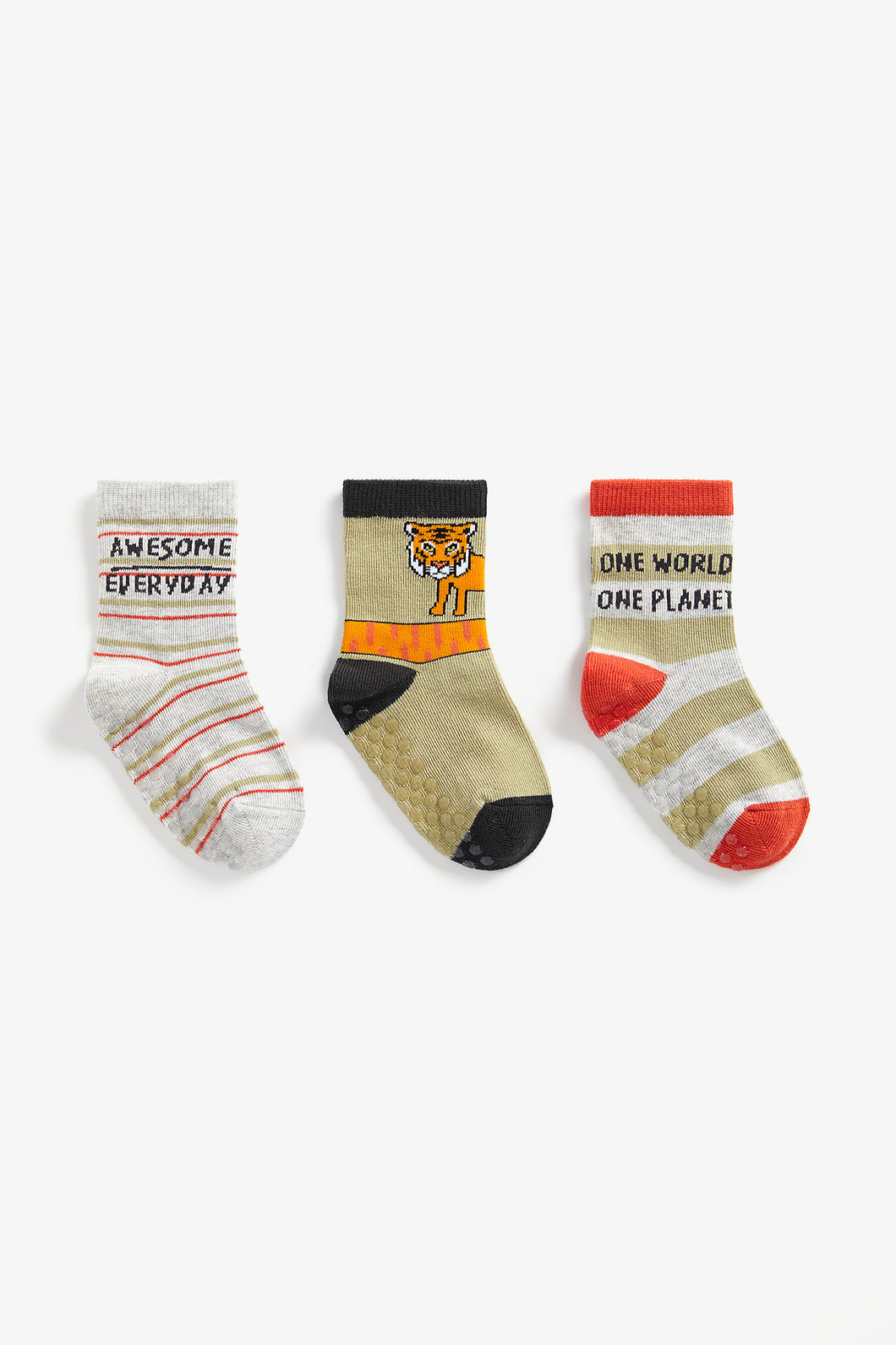 Mothercare Slip-Resist One World Tiger Socks - 3 Pack