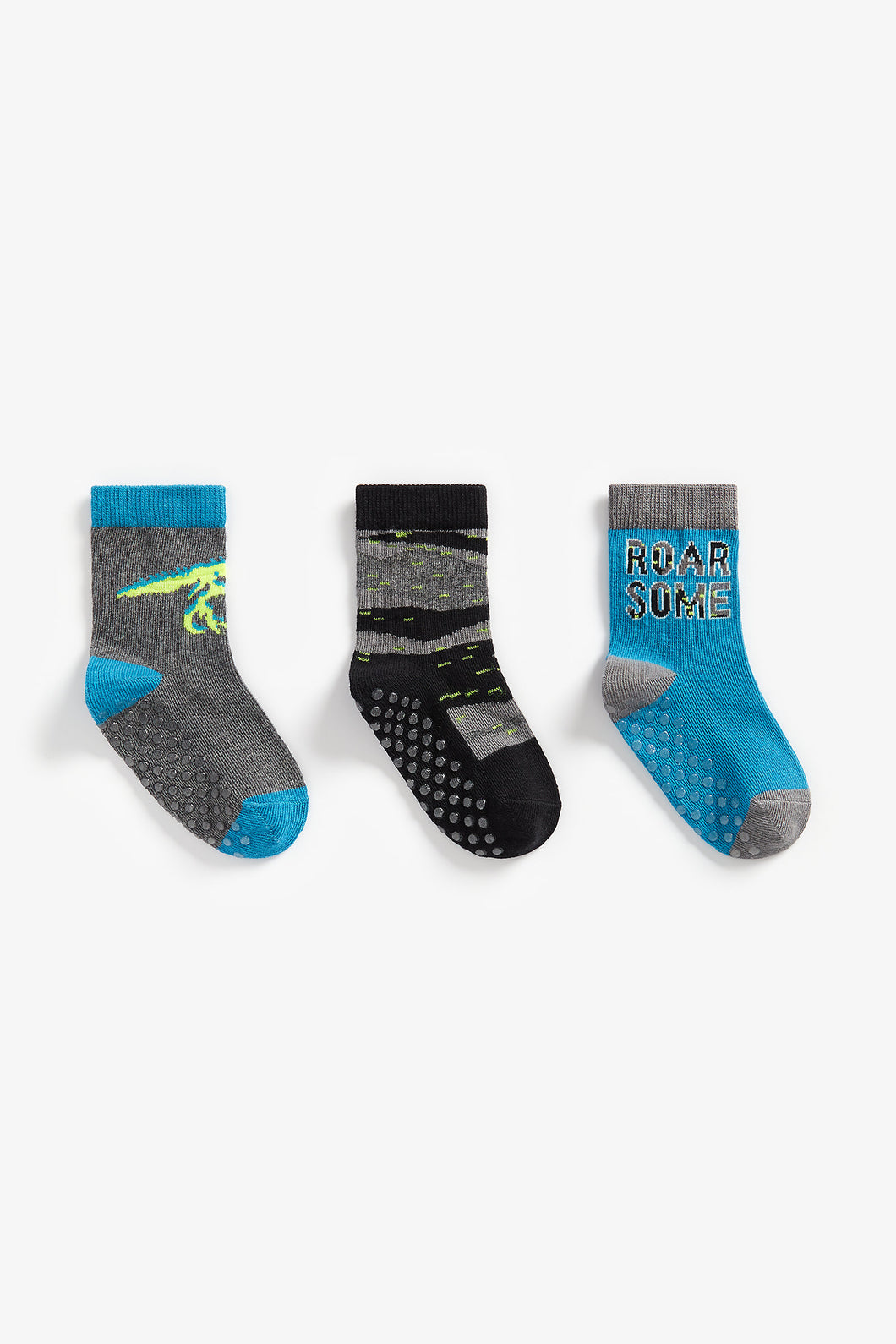 Mothercare Slip-Resist Glow-In-The-Dark Dino Socks - 3 Pack