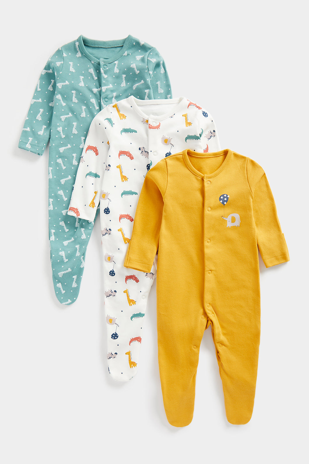 Mothercare Animal Band Sleepsuits - 3 Pack