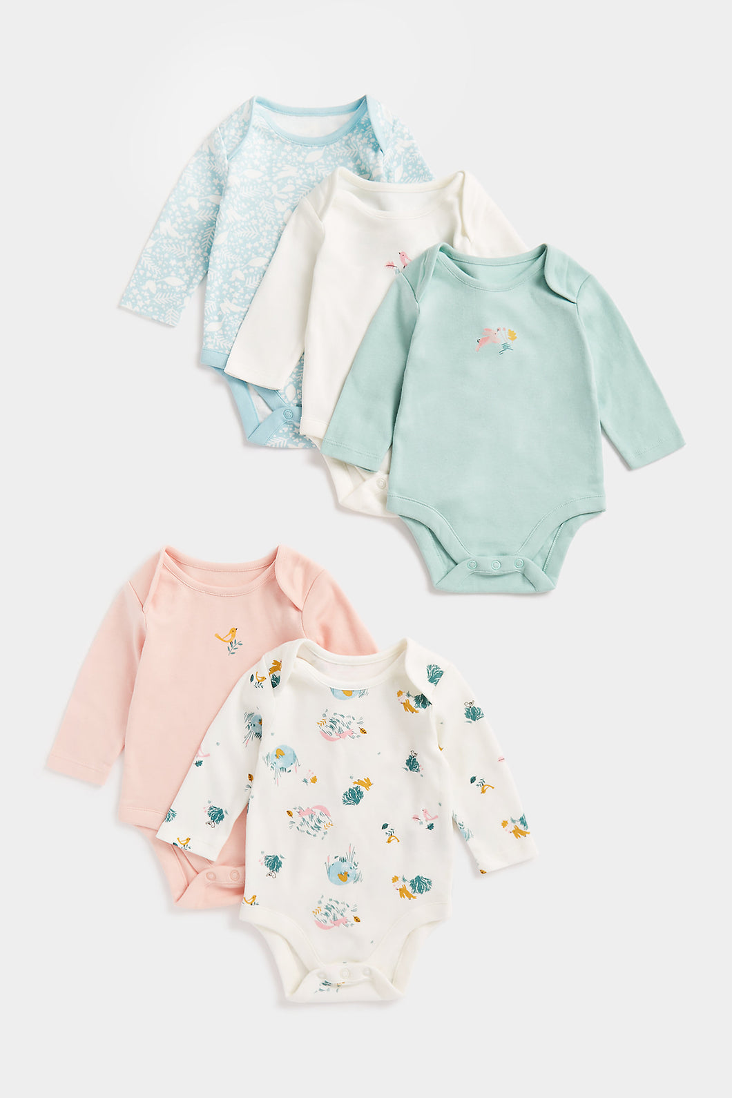 Mothercare Woodland Long-Sleeved Bodysuits - 5 Pack