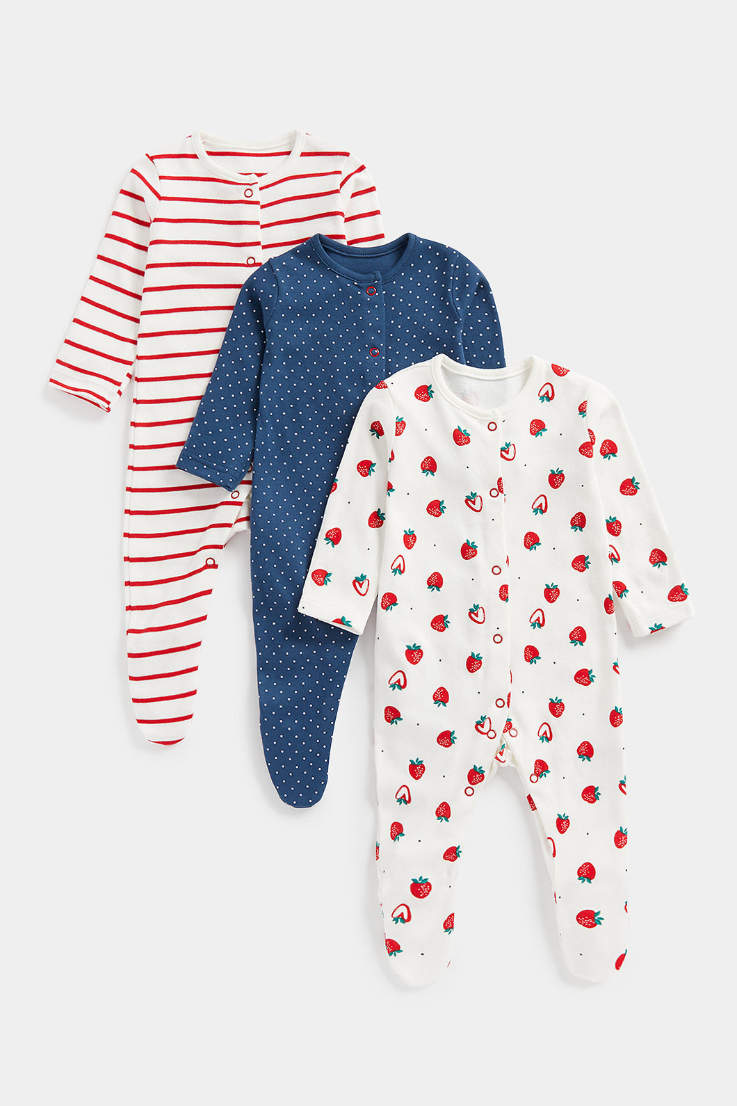 Mothercare Strawberry Sleepsuits - 3 Pack