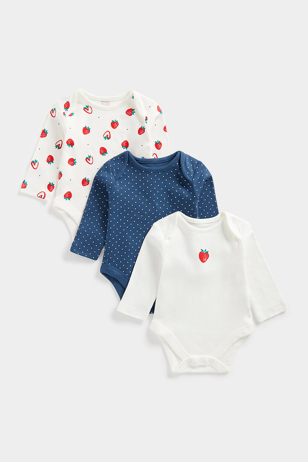 Mothercare Strawberry Long-Sleeved Bodysuits - 3 Pack