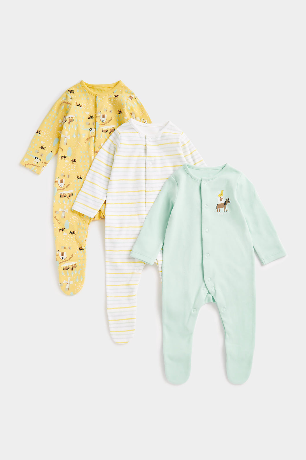 Mothercare Farm Sleepsuits - 3 Pack