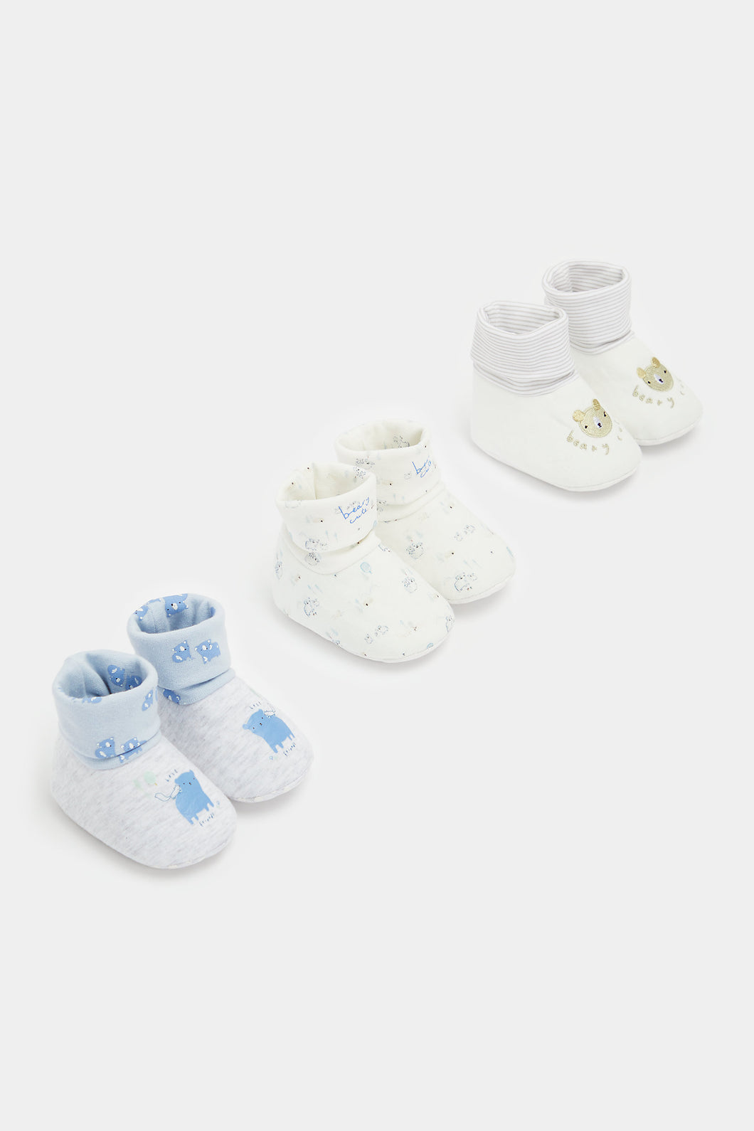 Mothercare Beary Cute Sock-Top Baby Booties - 3 Pack