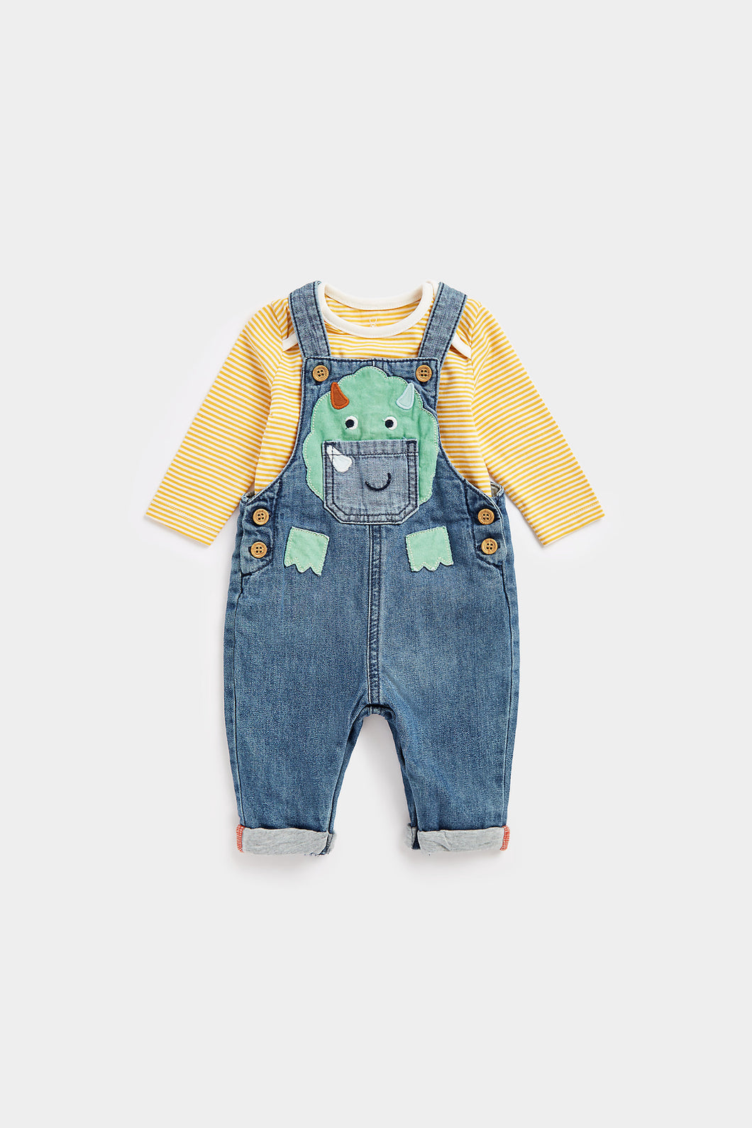 Mothercare Denim Dino Dungarees And Bodysuit Set