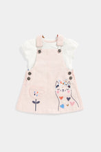 Load image into Gallery viewer, Mothercare Cat Pinny Dress and T-Shirt Set
