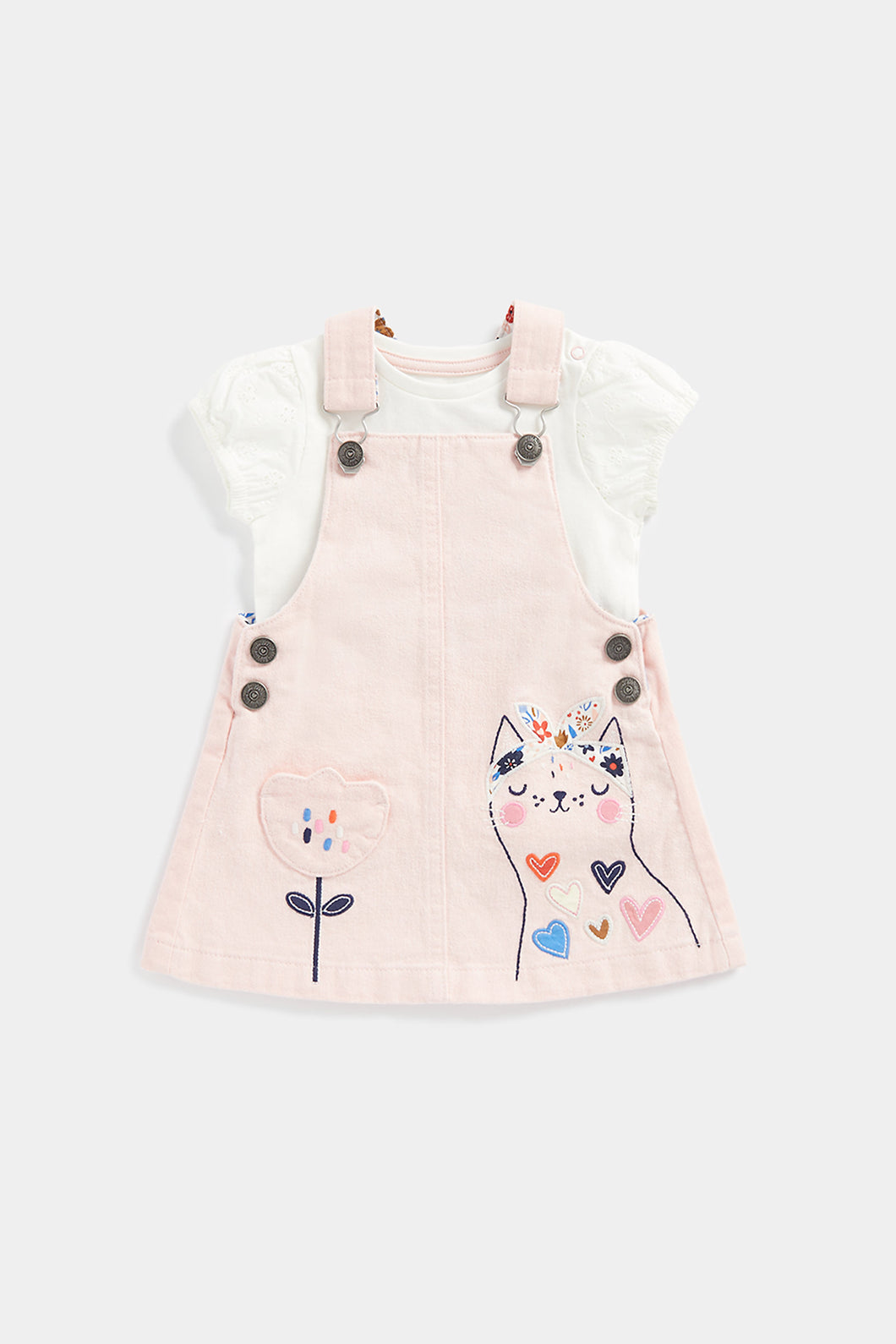 Mothercare Cat Pinny Dress and T-Shirt Set