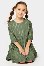 Load image into Gallery viewer, Mothercare Green Dress With Gold Stripes
