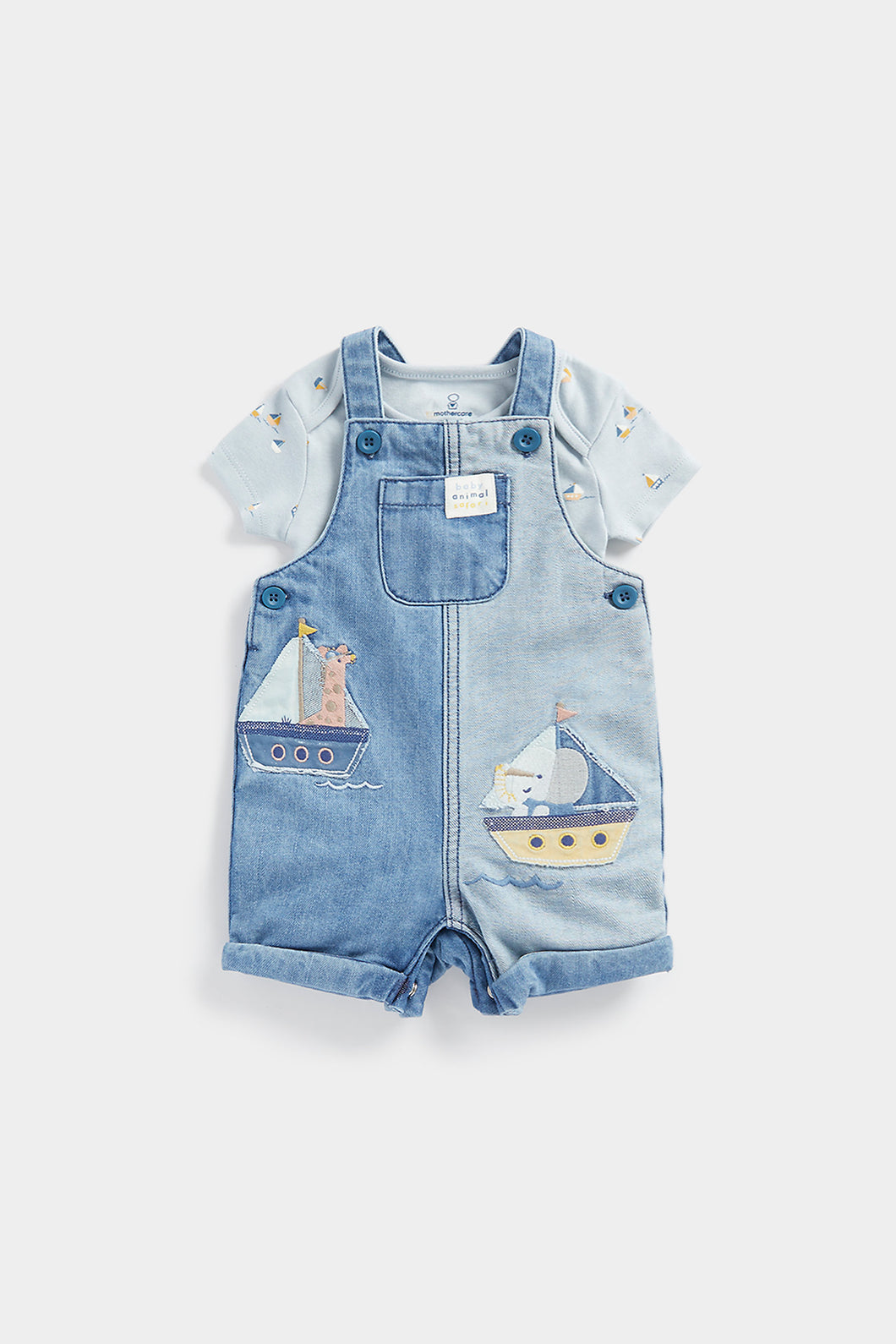 Mothercare Denim Bibshorts and Bodysuit Set