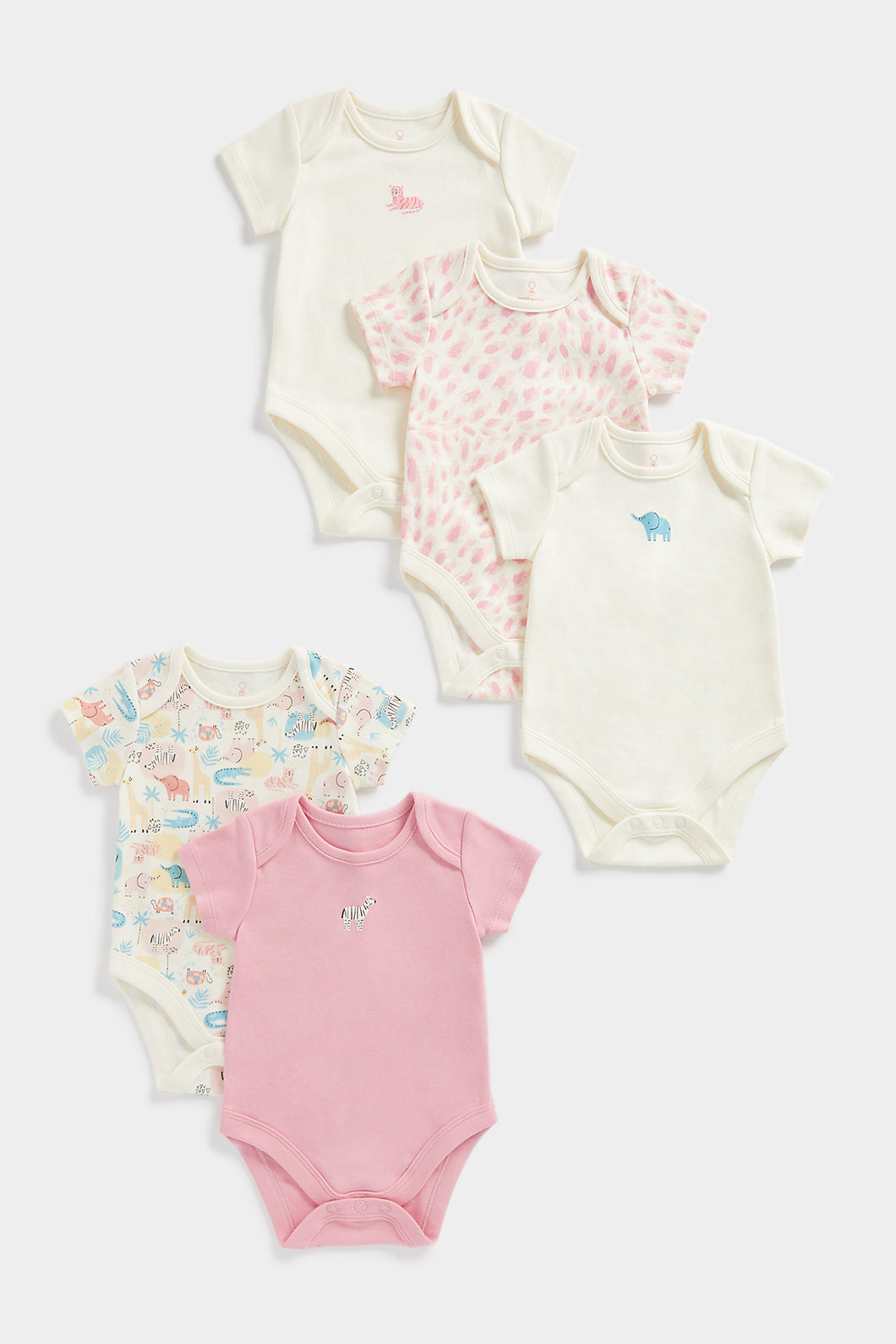 Mothercare Safari Short-Sleeved Bodysuits - 5 Pack