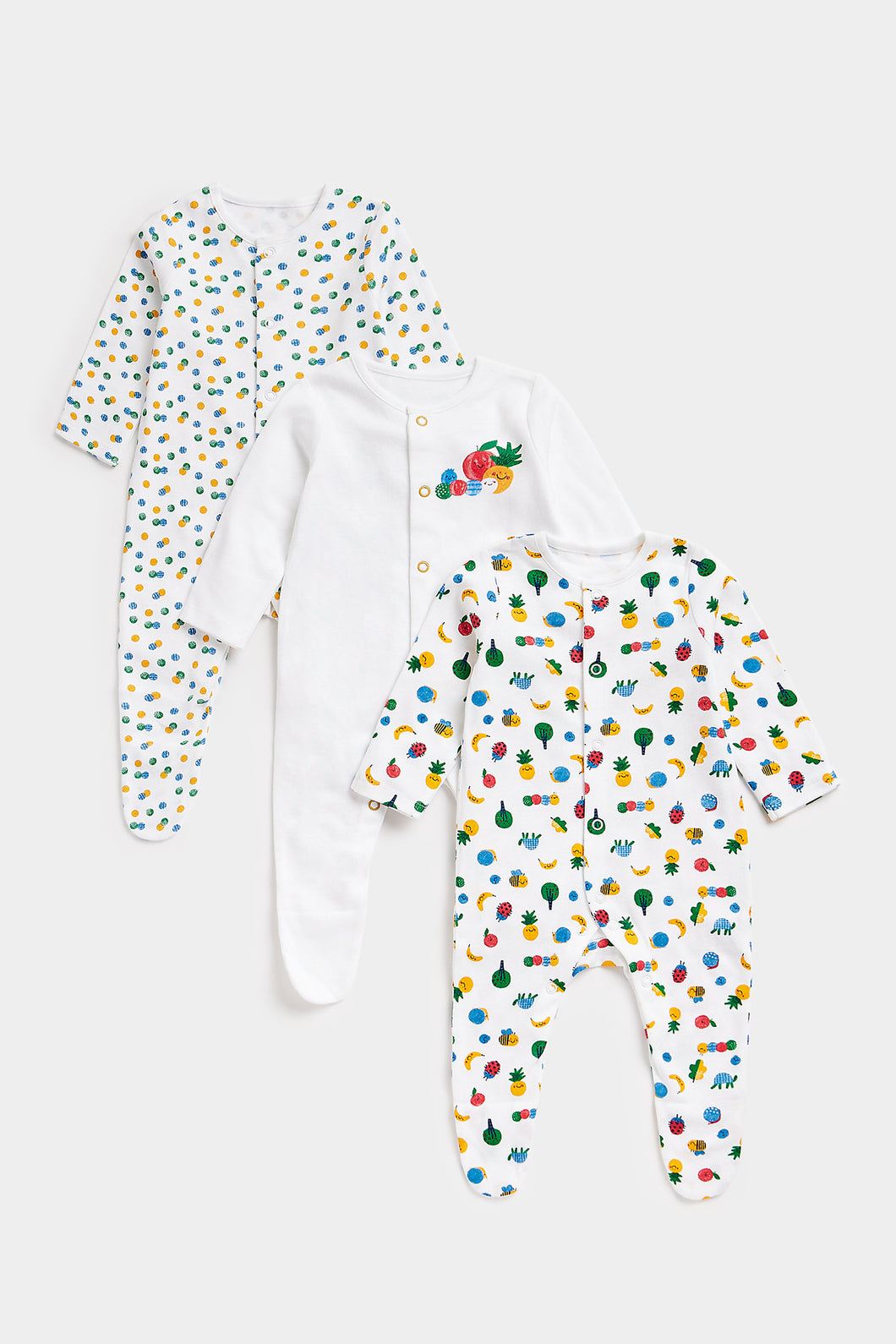 Mothercare Fruits Sleepsuits - 3 Pack