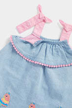 Load image into Gallery viewer, Mothercare Denim Dress, Knickers and Headband Set
