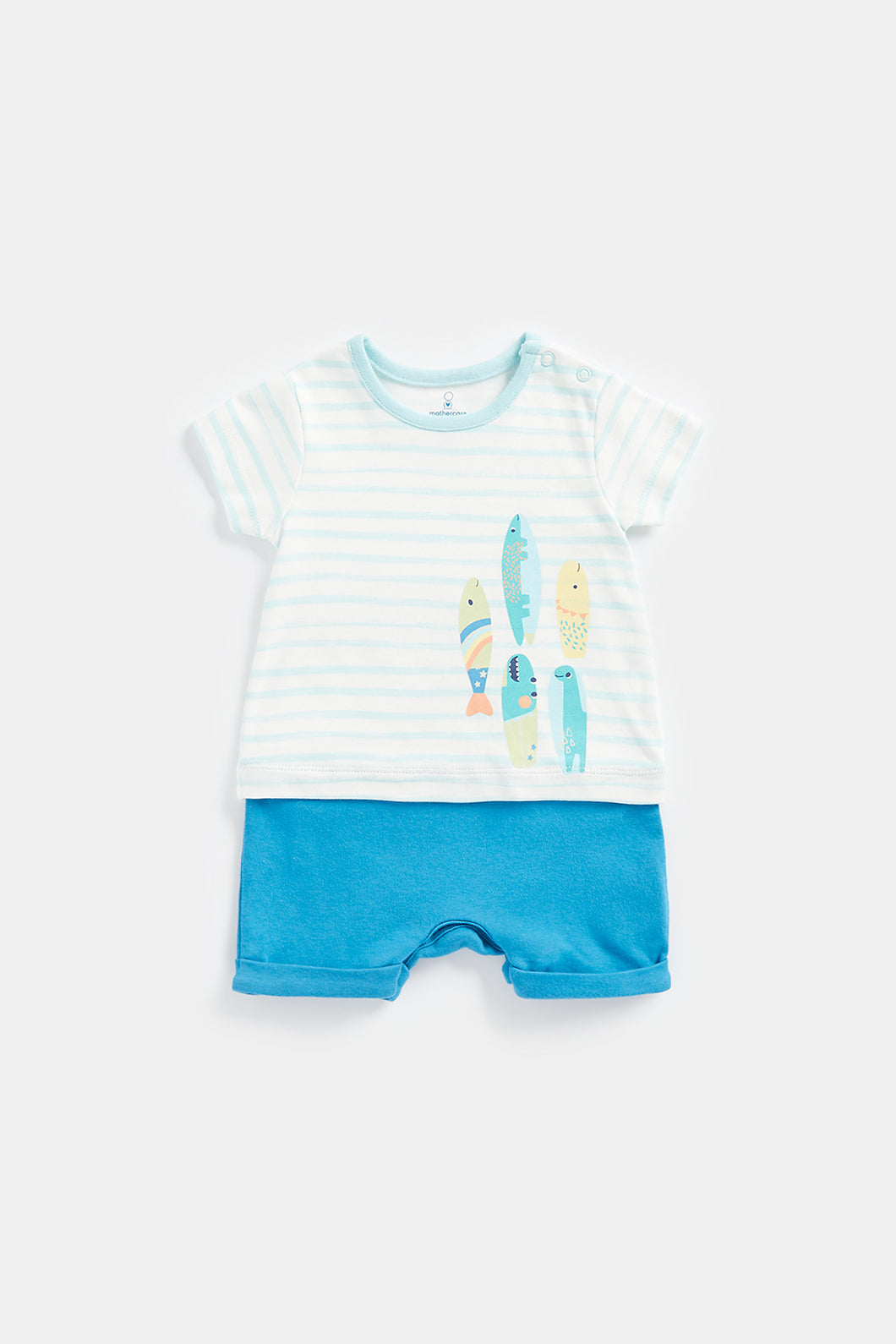 Mothercare Dino Surf Mock T-Shirt and Shorts Romper