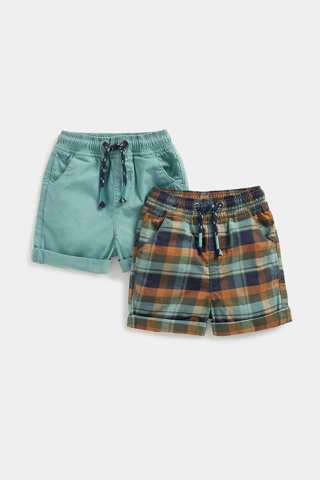 Mothercare Blue and Check Shorts - 2 Pack