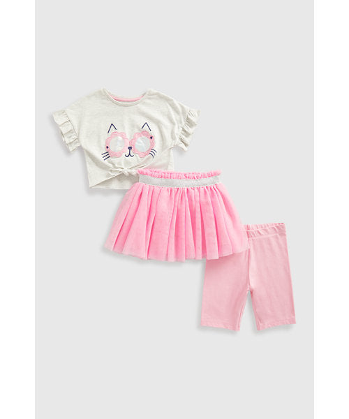 Mothercare T-Shirt, Cycling Short And Tulle Skirt Set