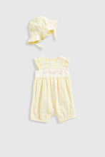 Load image into Gallery viewer, Mothercare Yellow Romper And Hat Set
