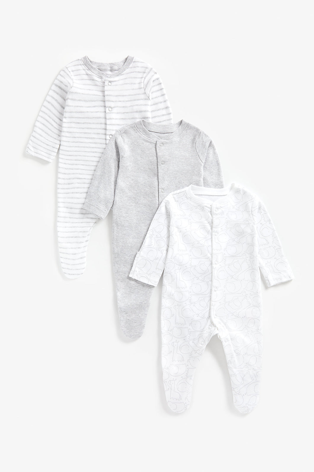 Mothercare Grey Animal Sleepsuits - 3 Pack