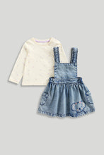 Load image into Gallery viewer, Mothercare Denim Pinny and T-Shirt Set
