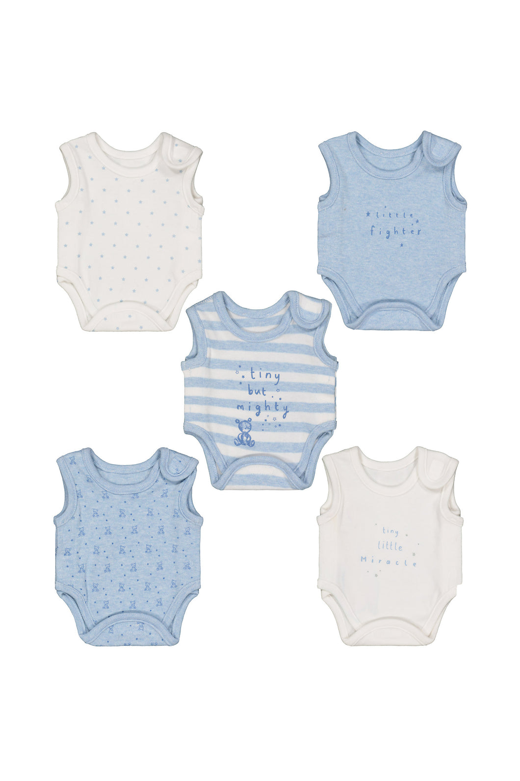 Mothercare Blue Premature Baby Bodysuits - 5 Pack