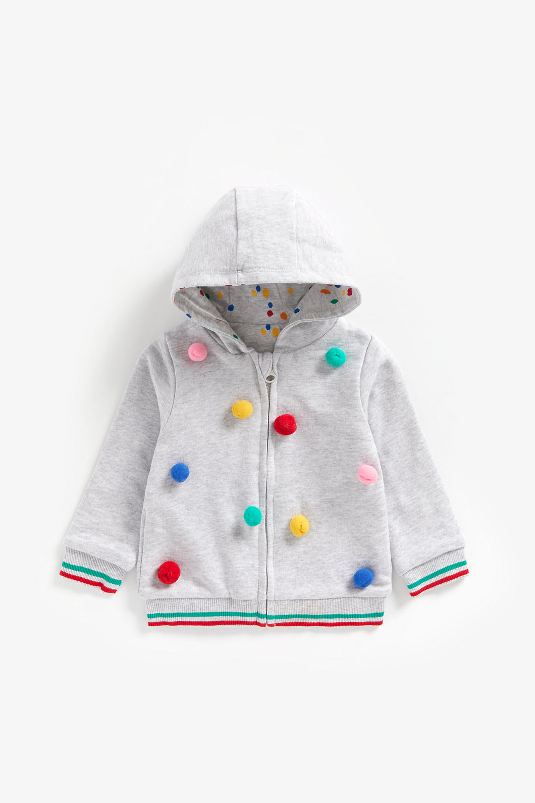 Mothercare Grey Zip-Through Hoody With Pom Poms