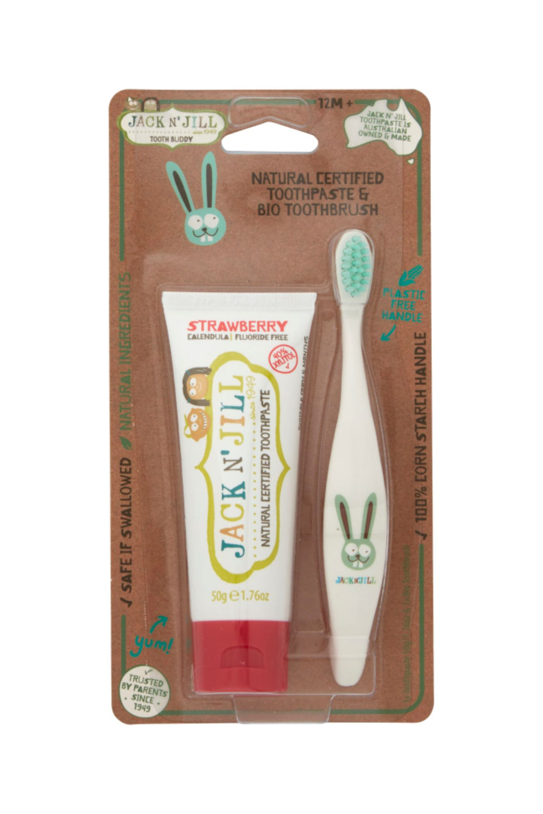 Jack N' Jill Buddy Pack Natural Strawberry Toothpaste + Bunny Toothbrush